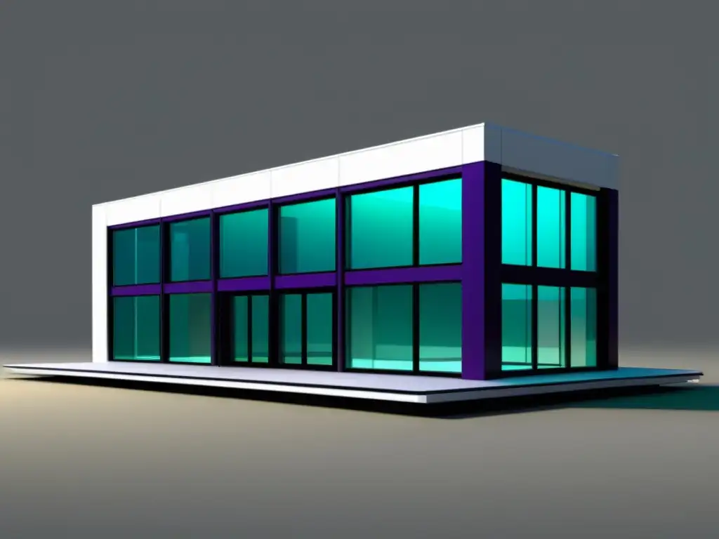 Render 3D de un edificio modular futurista, destacando la precisión y versatilidad del software FreeCAD como alternativa gratuita a AutoCAD 3D