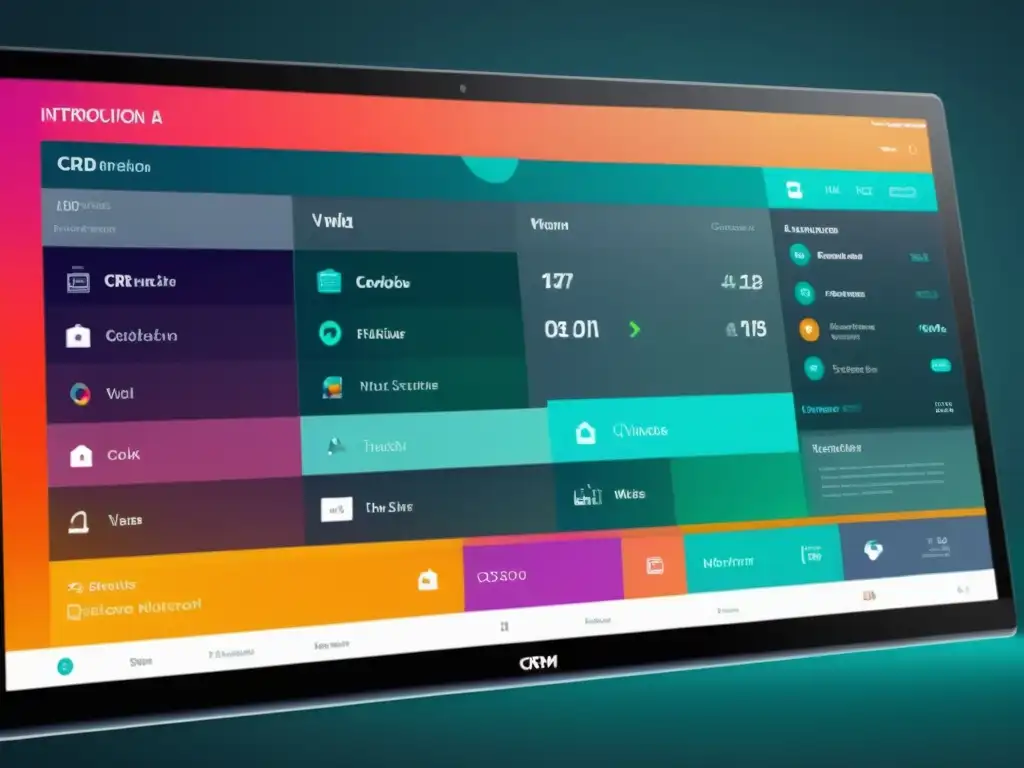 Implementación CRM código abierto: Interface de CRM de Código Abierto con visualizaciones dinámicas y diseño profesional en tonos de azul y naranja