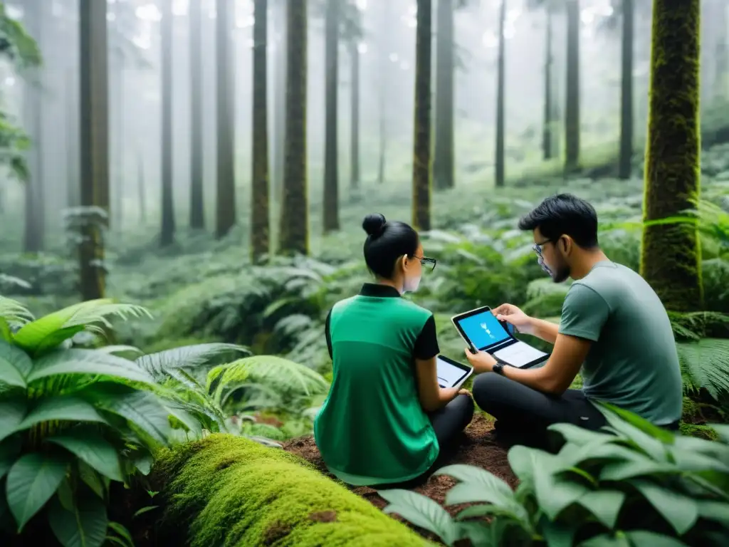 Activistas usando herramientas de software de código abierto para monitorear la calidad del aire y del agua en un exuberante bosque biodiverso