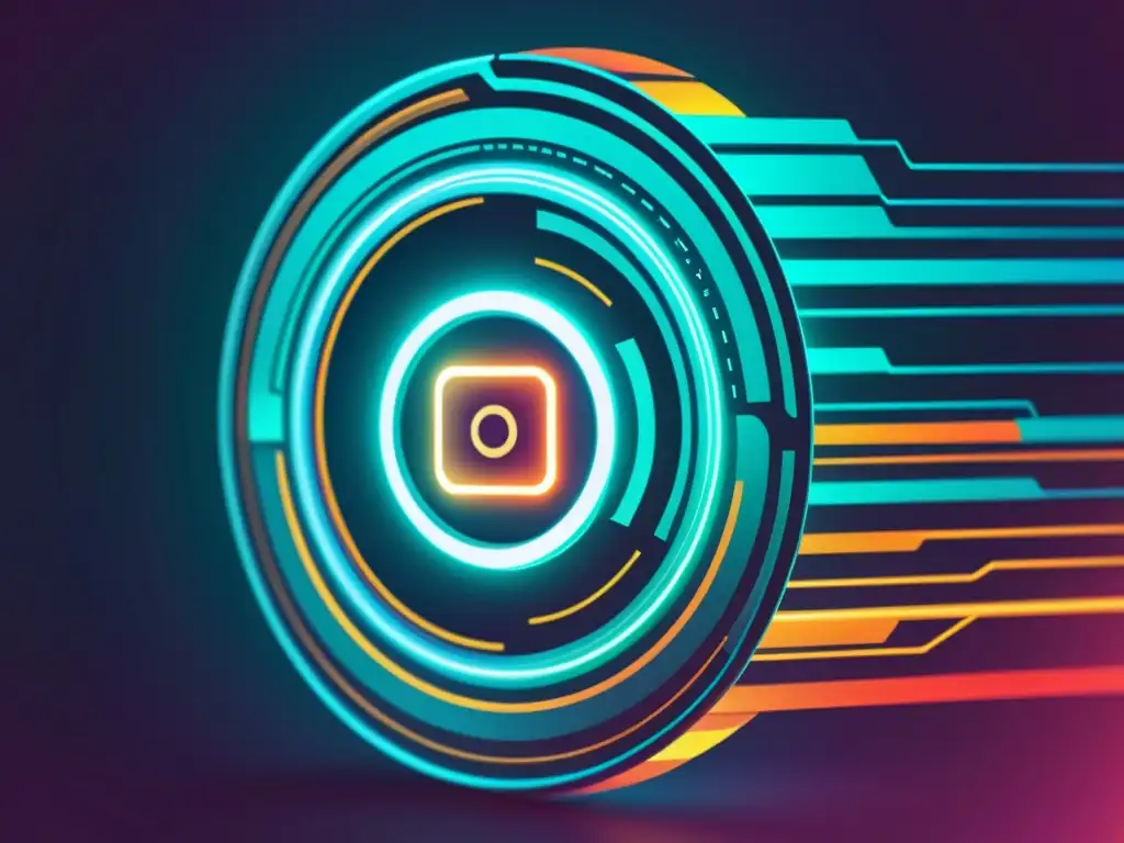 Actualización de software futurista: seguridad y código de vanguardia Actualización de software futurista con seguridad en desarrollo de código abierto: líneas de código brillantes entrelazadas con parches de seguridad avanzados en un paisaje digital vibrante y detallado