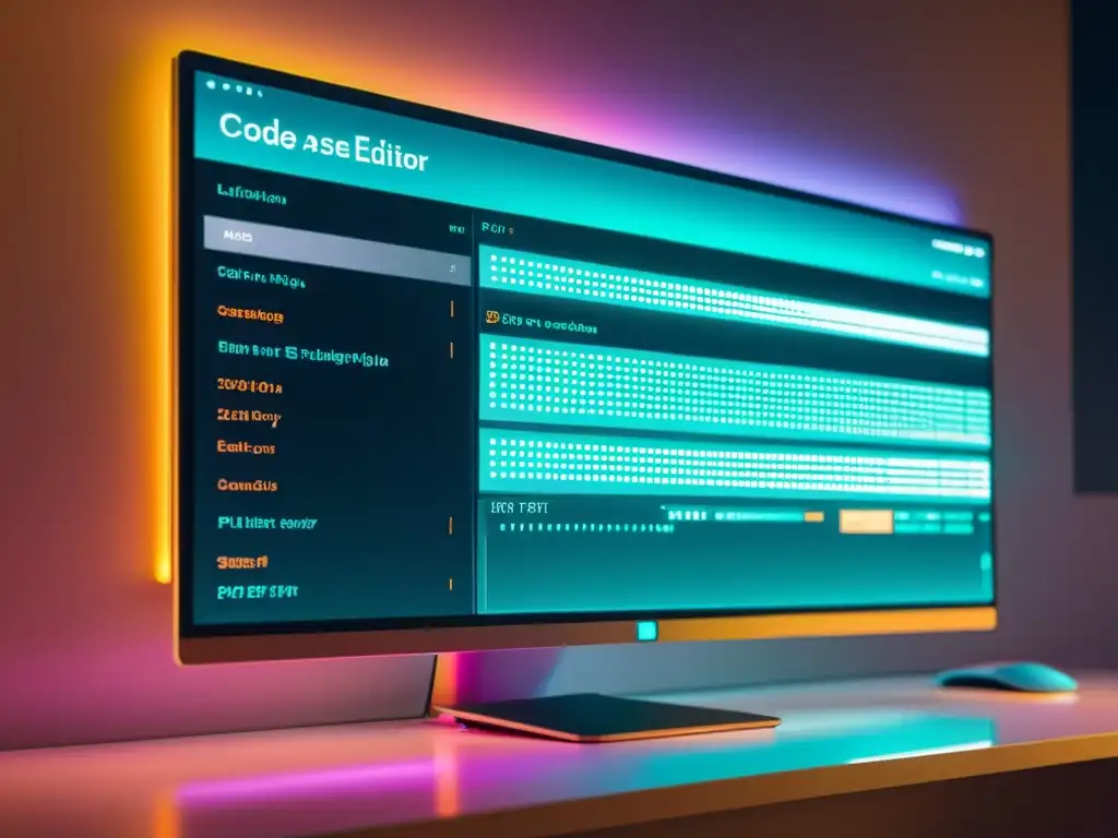 Ambiente futurista de editor de código abierto, evocando innovación en IDEs software