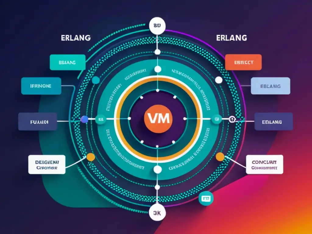 Arquitectura de la VM de Erlang (BEAM) en 8k detalla desarrollo concurrente en aplicaciones web de forma vibrante y futurista