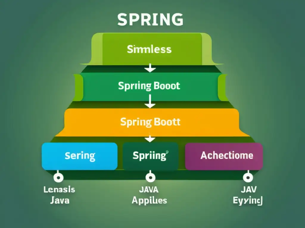 Arquitectura de una aplicación Java con Spring Boot: moderna, eficiente y colorida, con módulos interconectados y etiquetas claras