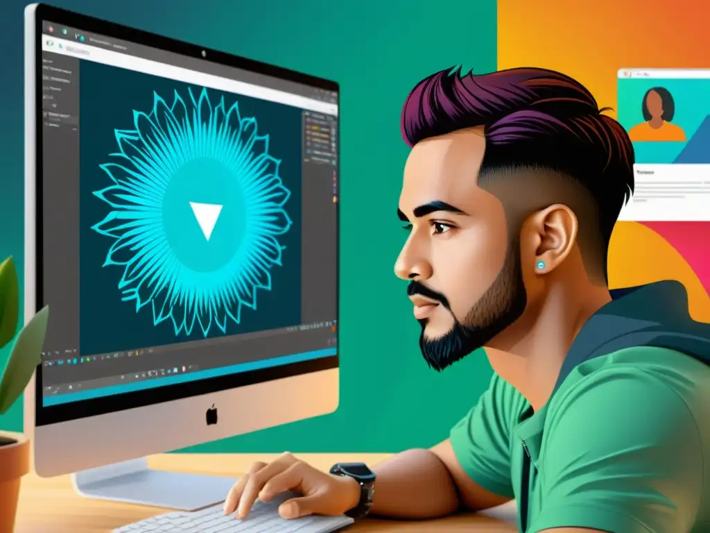 Un artista digital crea gráficos vectoriales impresionantes con Inkscape, rodeado de recursos de aprendizaje en línea