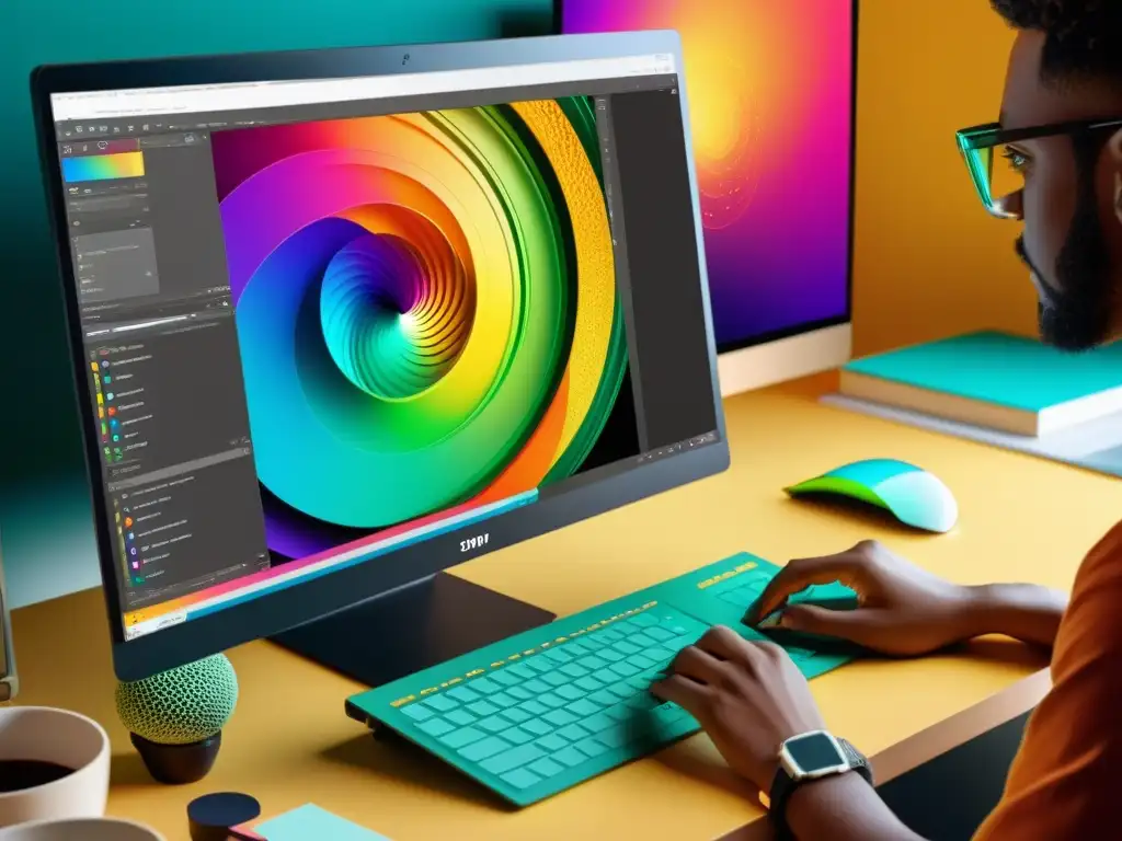 Un artista digital utiliza herramientas gráficas open source para crear una obra vibrante llena de detalles e innovación