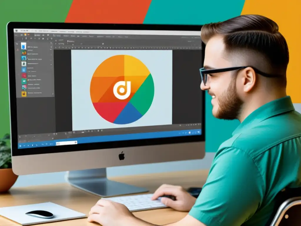 Diseño gráfico inclusivo: Creación con software accesible Un artista con discapacidad crea arte digital con Herramientas open source accesibles diversidad, mostrando inclusión y creatividad