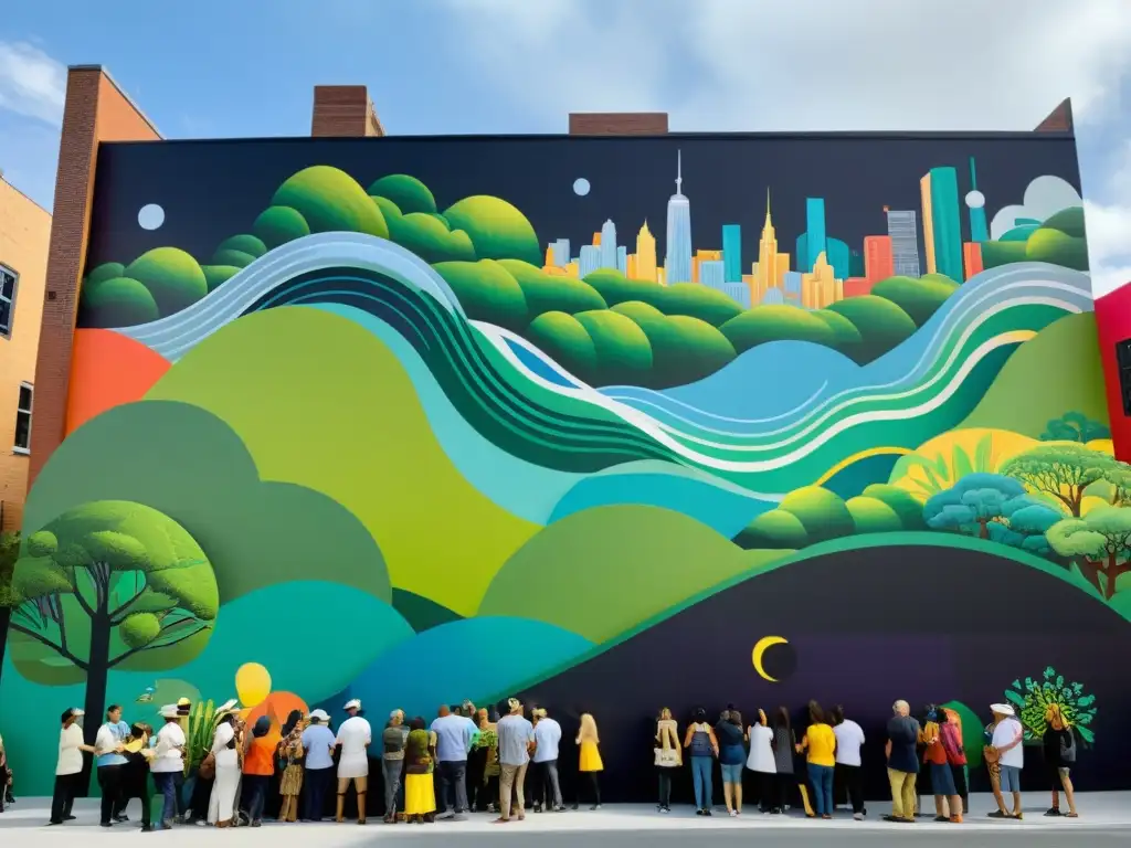 Artistas colaborando en un mural al aire libre en un festival de arte, fusionando creatividad y festivales de código abierto y arte