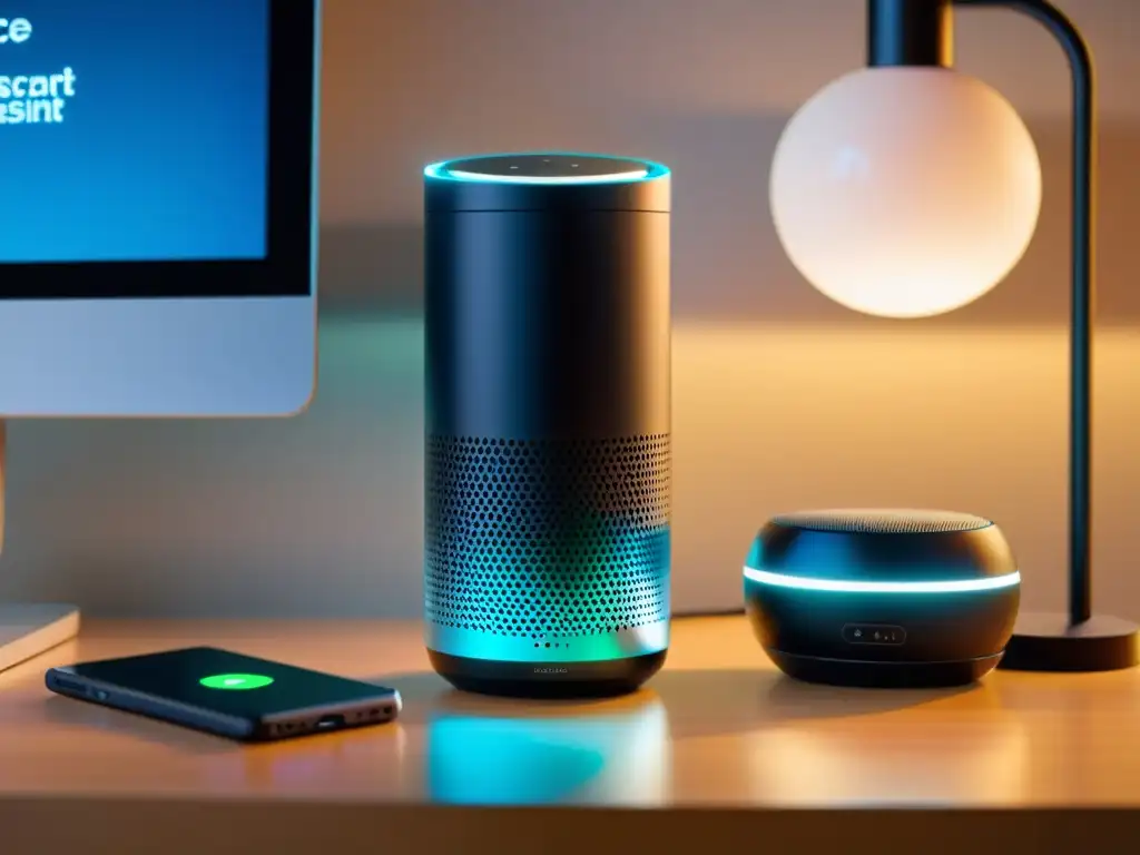 Dos asistentes de voz en comparación: uno de código abierto con código visible y una interfaz dinámica, y otro comercial con un diseño pulido