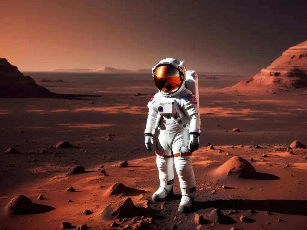 Explorando Marte: El Futuro de la Exploración Espacial Un astronauta contempla la majestuosa nave espacial en Marte, conectando con la exploración espacial gracias al software de código abierto