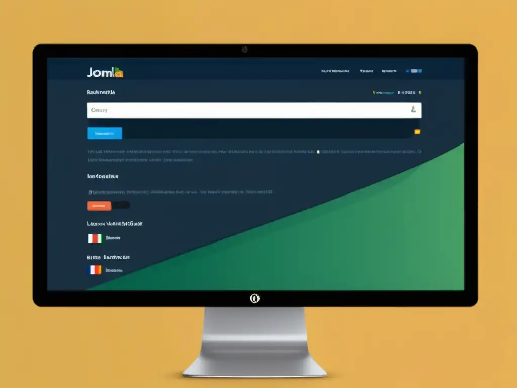 Configurando Joomla para audiencias multilingües: interfaz limpia y profesional de Joomla con opciones multilingües destacadas en pantalla, en un entorno minimalista