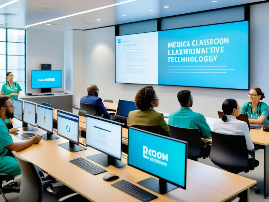 Moderna aula médica 8k: Innovación y colaboración en elearning Un aula médica moderna y dinámica con herramientas eLearning Open Source Médica