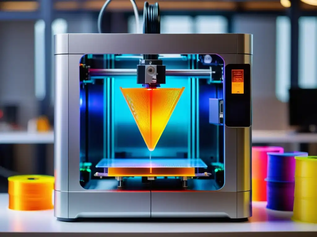 3D Printer: Tecnología de Impresión Abierta y Vanguardista Avanzada impresora 3D en acción, imprimiendo diseños geométricos con filamento vibrante