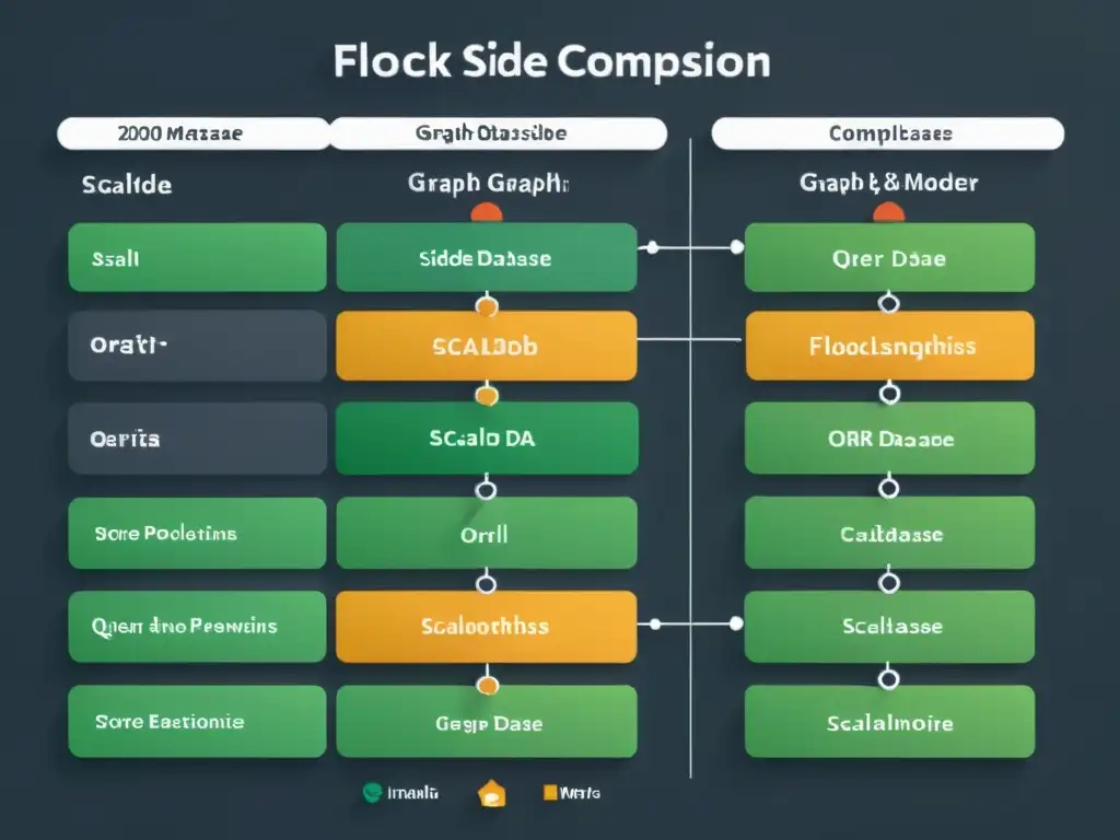 Comparación de base de datos de grafos FlockDB con otras, detallando modelos de datos, lenguajes de consulta, escalabilidad y rendimiento