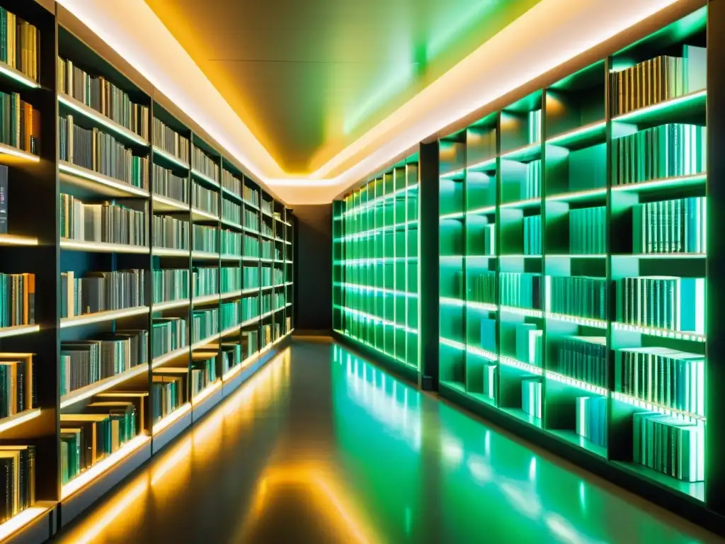 Librería de código abierto para desarrollo de redes neuronales Una biblioteca moderna con libros de código abierto y tecnología futurista, ideal para desarrollo de redes neuronales eficientes