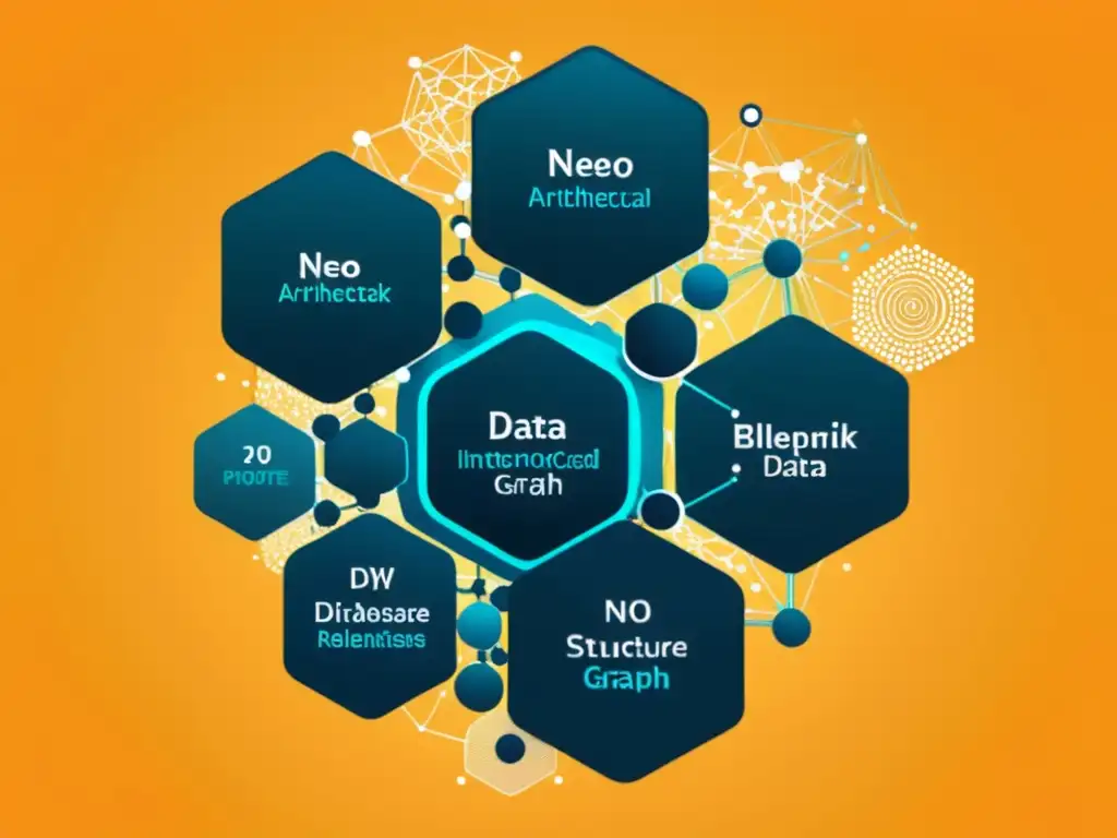 Blueprint futurista de una red de nodos interconectados que muestra la estructura de una base de datos gráfica Neo4j