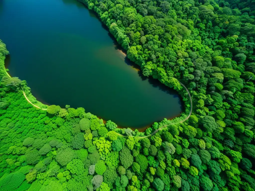 Un bosque lluvioso exuberante y biodiverso, con un dosel verde vibrante que se extiende hasta donde alcanza la vista