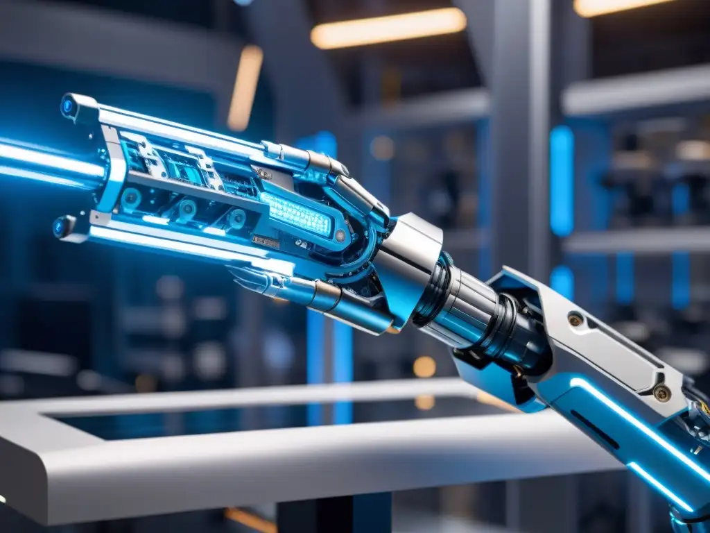 Brazo robótico futurista en laboratorio de alta tecnología Un brazo robótico futurista en un laboratorio de alta tecnología