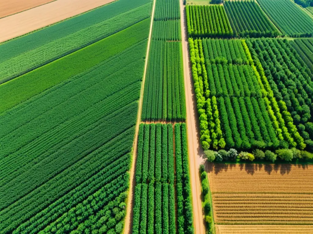 Un campo fértil y organizado bañado por la cálida luz del sol