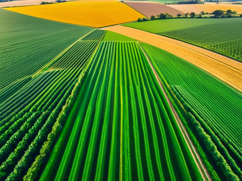 Tecnología open source en agricultura: campo verde con cultivos vibrantes y tecnología innovadora bajo la cálido resplandor del sol