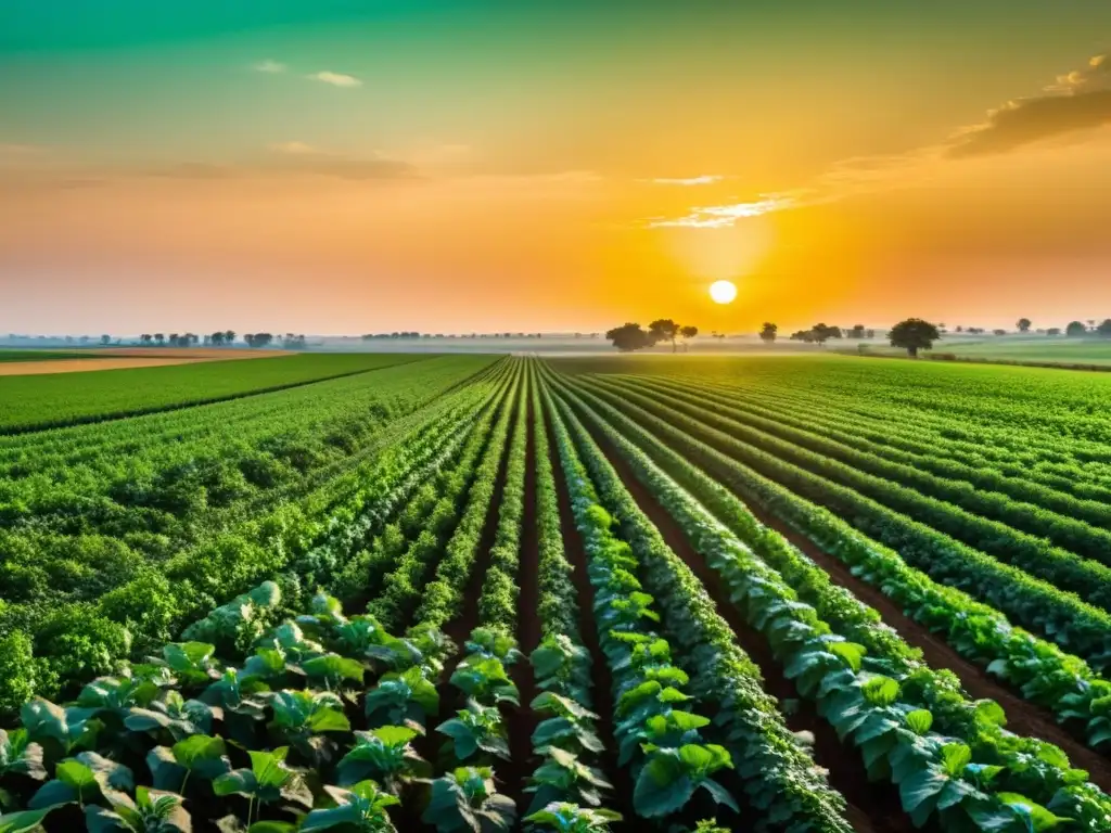 Campo verde exuberante con agricultores trabajando juntos y utilizando tecnología agrícola moderna y software de código abierto