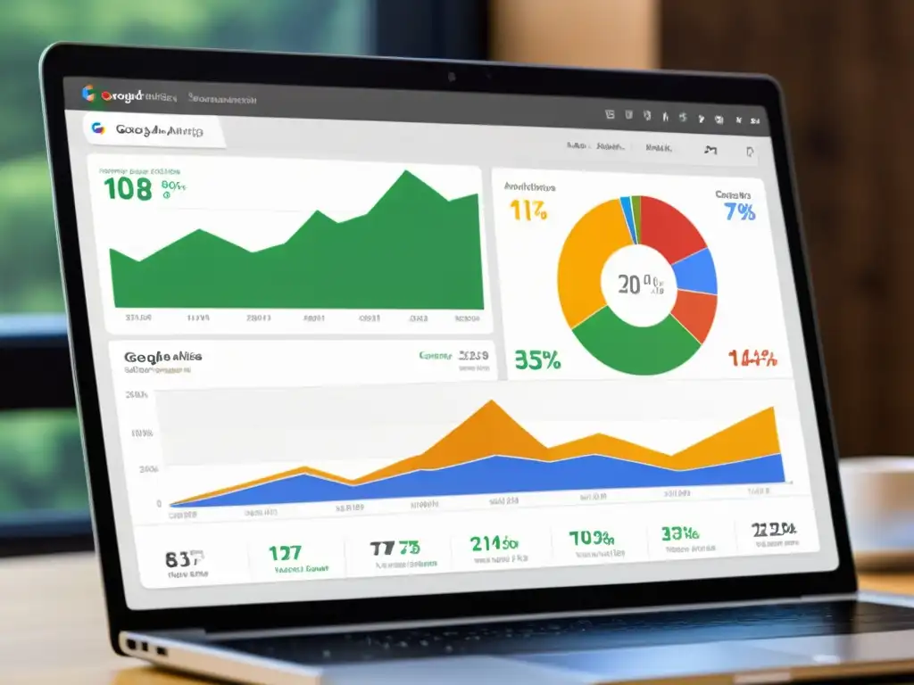 Captura detallada de un panel de Google Analytics mostrando datos en tiempo real del ecommerce, con gráficos y métricas detalladas