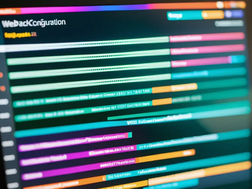 Captura detallada de pantalla con archivo de configuración complejo de Webpack, destacando técnicas de optimización y herramientas de automatización