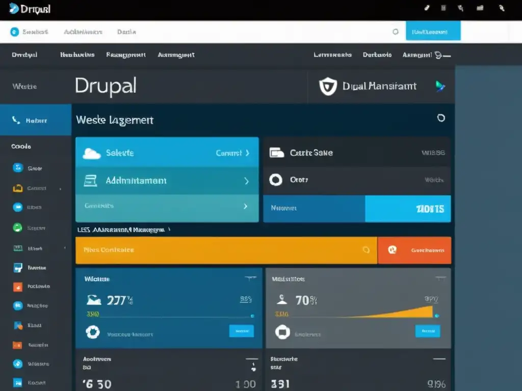 Captura del panel de administración de Drupal, con diseño minimalista y herramientas intuitivas para la gestión web