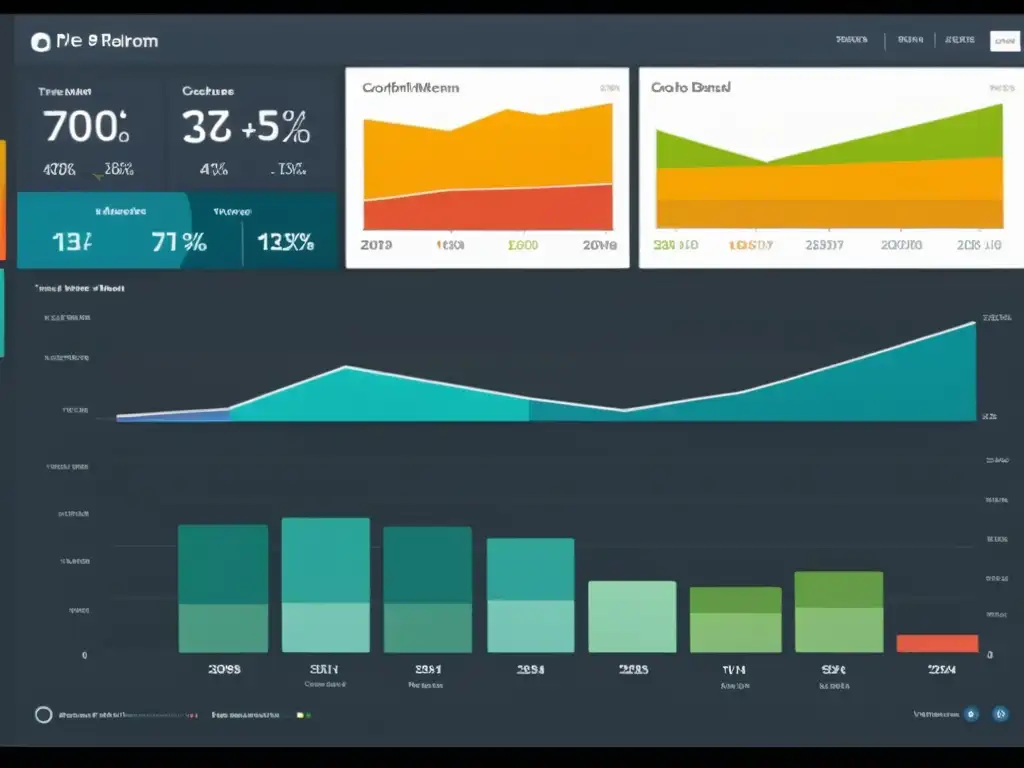 Captura de un panel de control moderno y elegante en Pentaho BI, con visualizaciones interactivas de datos como gráficos de barras y líneas