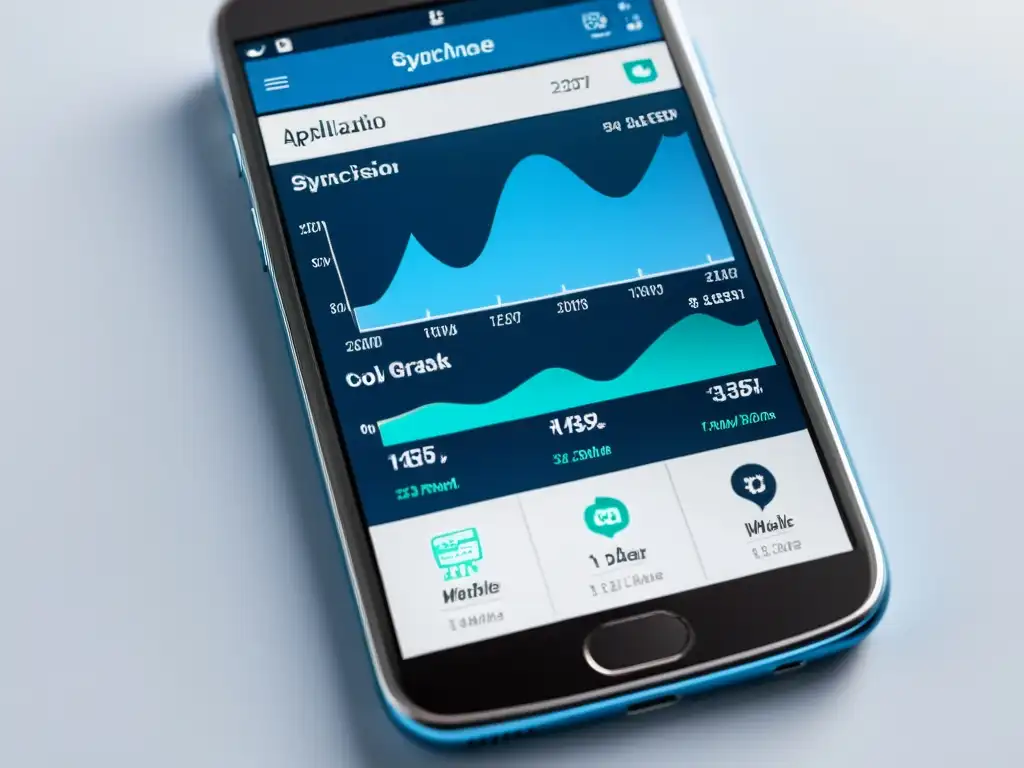 Captura de pantalla de aplicación móvil con sincronización de datos en tiempo real, interfaz moderna y profesional en tonos de azul y blanco