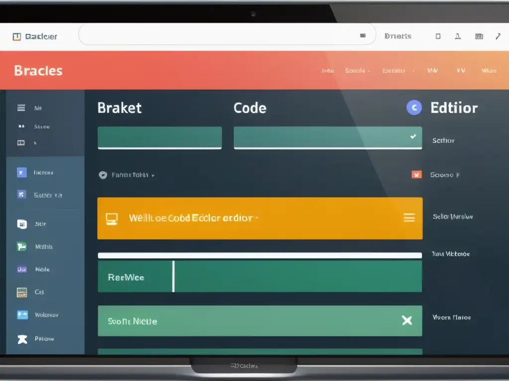 Captura de pantalla del editor de código Brackets, con diseño moderno y funcional, ideal para diseño web