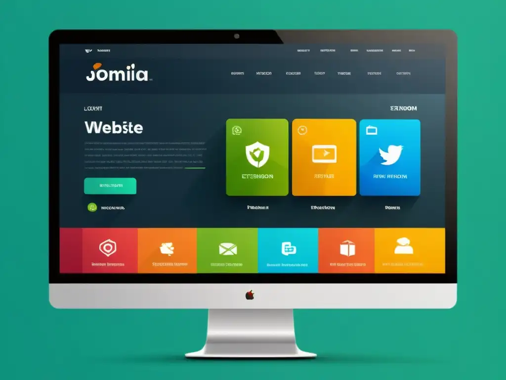 Captura de pantalla de un elegante diseño web con las mejores extensiones Joomla para sitios web, con una estética profesional y contemporánea