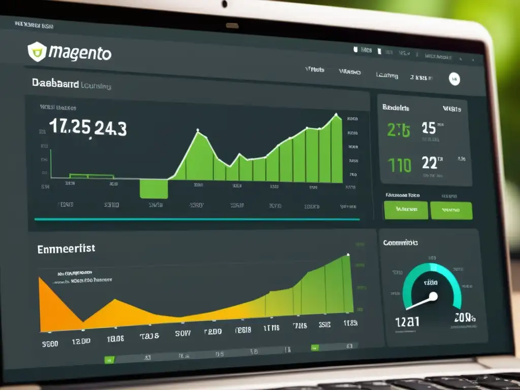Captura de pantalla de un elegante y moderno panel de control de Magento, reflejando la mejora de velocidad y rendimiento para tiendas online