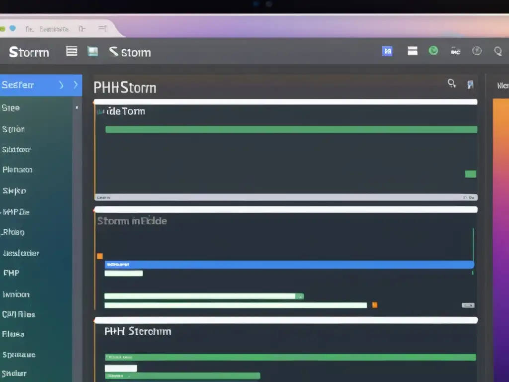 Captura de pantalla del IDE PhpStorm para PHP, mostrando un espacio de trabajo moderno y eficiente