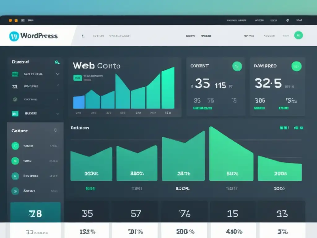 Captura de pantalla de la interfaz futurista de WordPress, la plataforma líder en creación web, con herramientas avanzadas y diseño vanguardista
