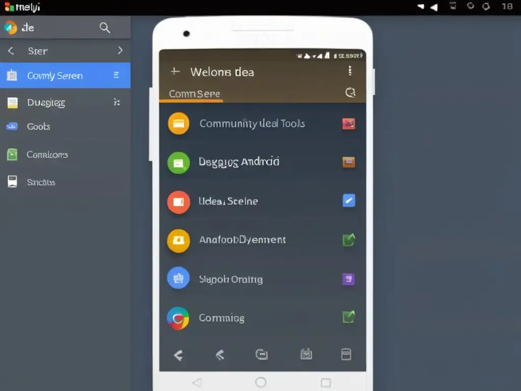 Captura de pantalla moderna de la pantalla de bienvenida de IntelliJ IDEA Community, resaltando las herramientas de desarrollo de Android