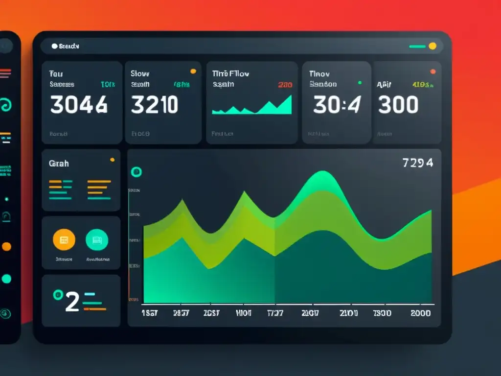 Captura de pantalla del moderno panel de control con gráficos y visualizaciones de datos, demostrando la eficiencia y tecnología vanguardista