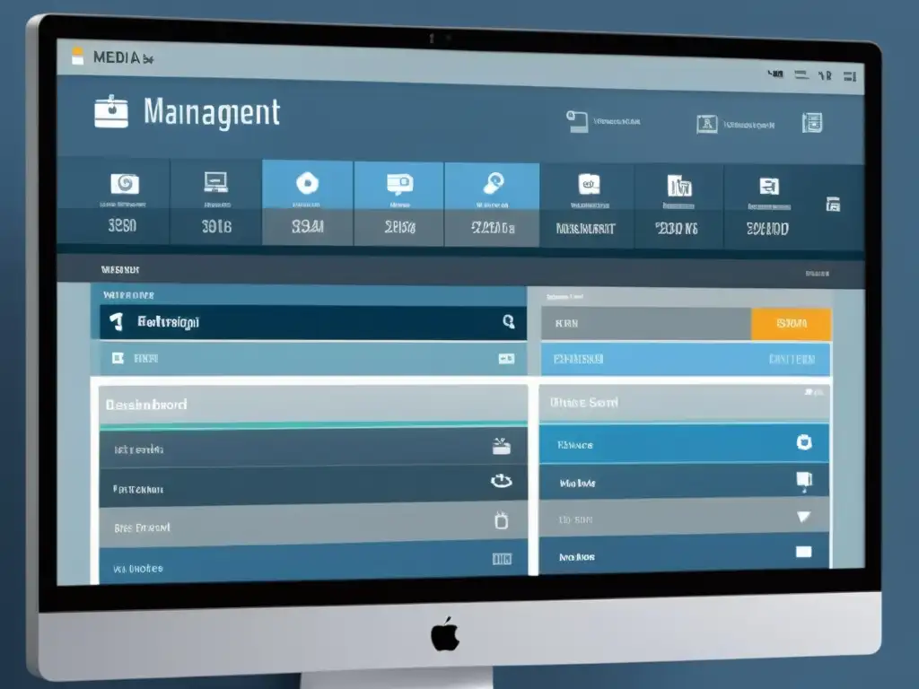 Captura de pantalla con un moderno panel de gestión de medios, destacando la eficiencia y las mejores prácticas en CMS