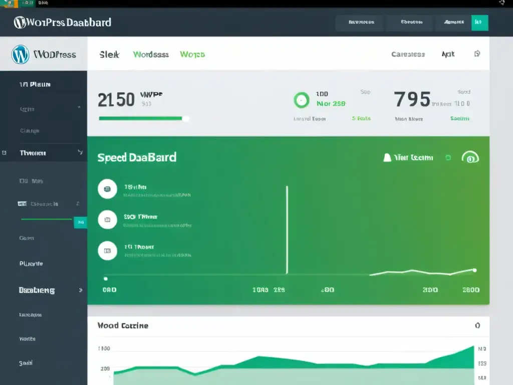 Captura de pantalla del panel moderno de WordPress con interfaz de plugin de optimización de velocidad