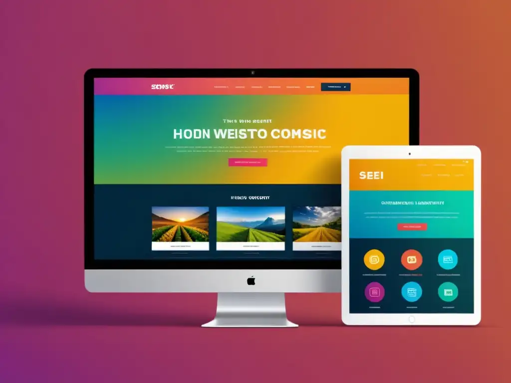 Captura de pantalla de un sitio web moderno y vibrante con elementos multimedia optimizados para SEO