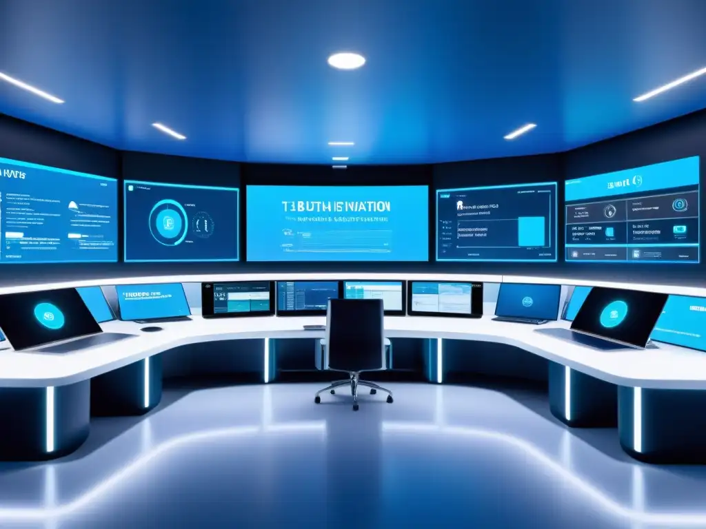 Centro de control IoT futurista con visualizaciones de datos en tiempo real Centro de control IoT futurista con visualizaciones de datos en tiempo real y pantallas que muestran la integración de InfluxDB