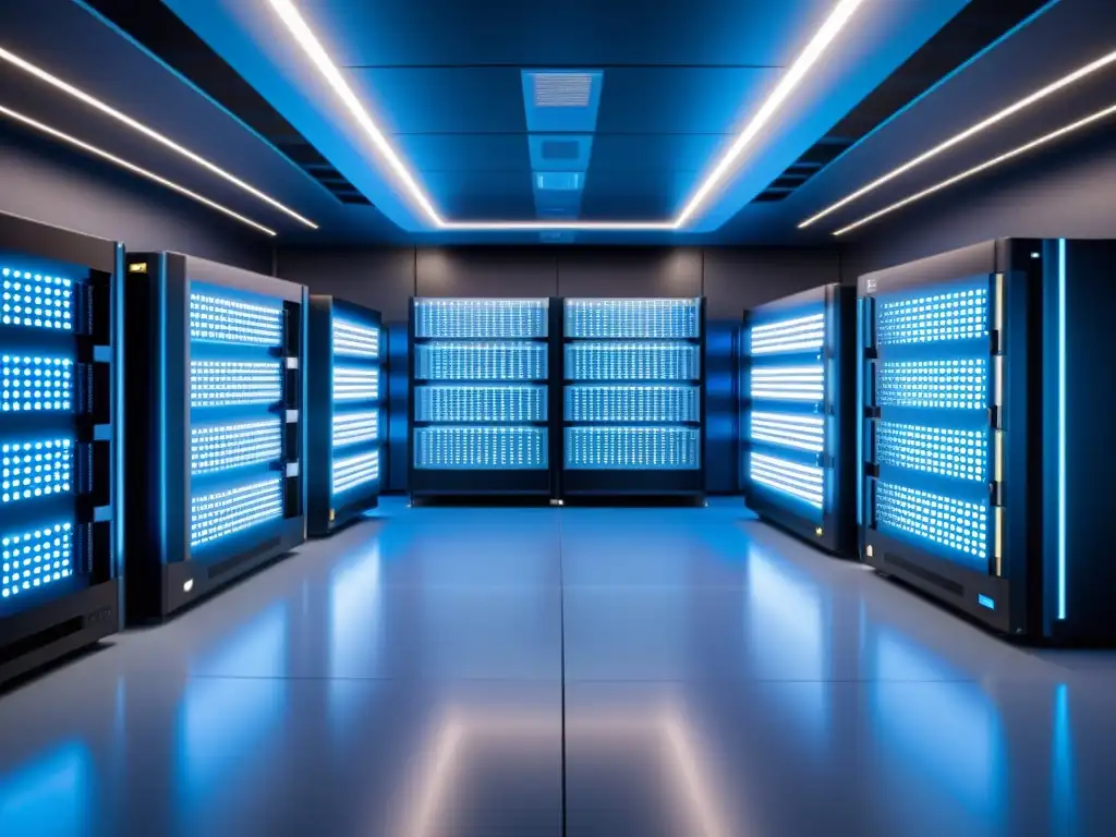 Un centro de datos futurista y de vanguardia con servidores alineados en una instalación de última generación
