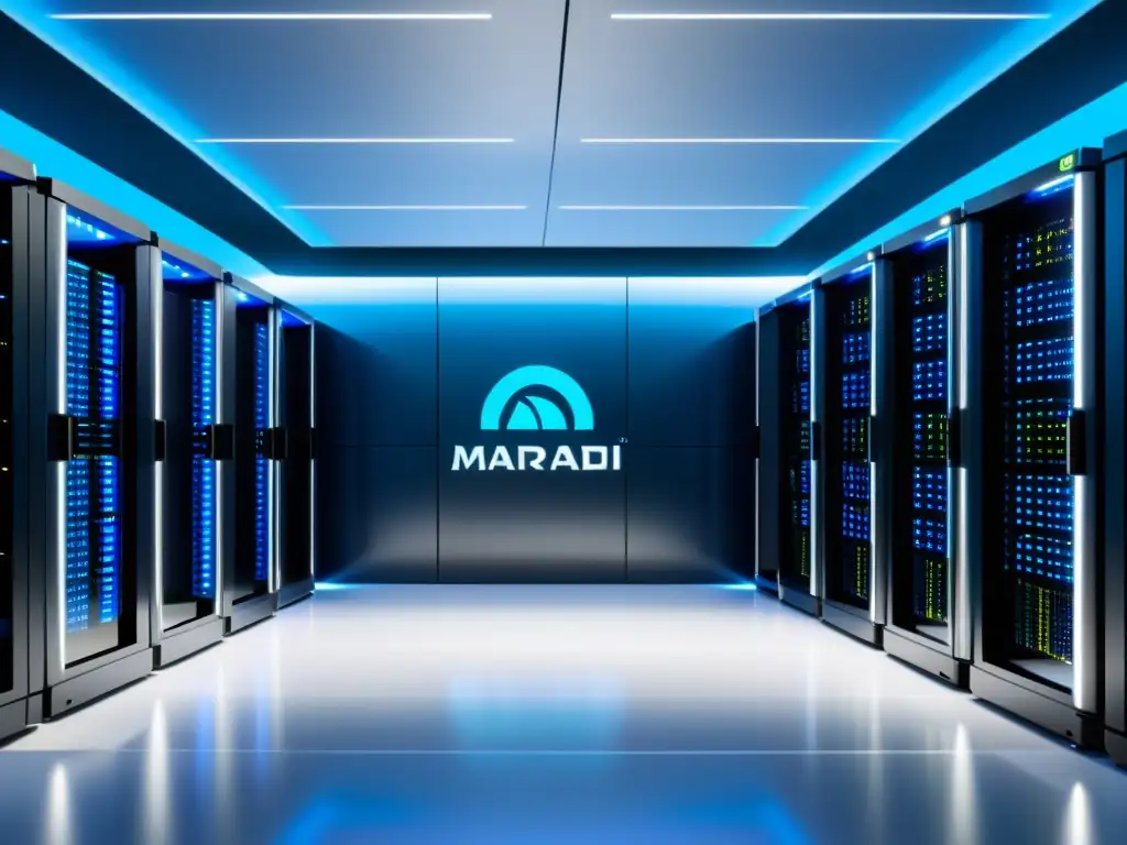 Un centro de datos moderno y ordenado con servidores MariaDB