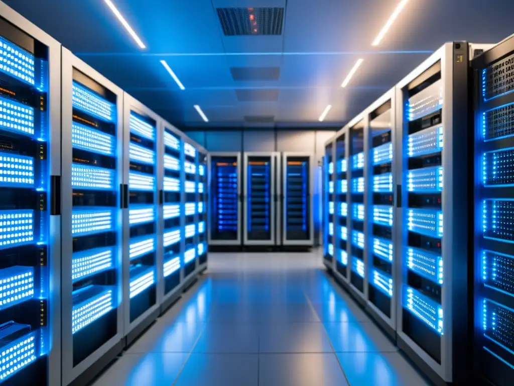 Sala de servidores de alta tecnología: eficiencia y sofisticación Un centro de servidores moderno y eficiente con monitoreo de rendimiento en middleware de código abierto