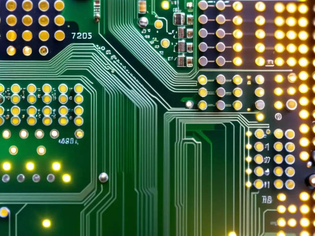 Un circuito impreso detallado con componentes electrónicos ordenados y conectados con precisión