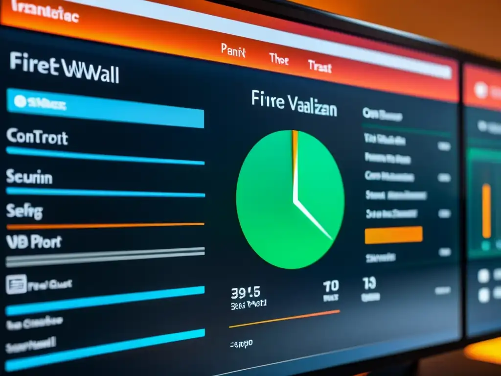 Implementación de firewall de código abierto: Panel de control de firewall moderno y sofisticado, con visualización de datos y detección de amenazas en tiempo real