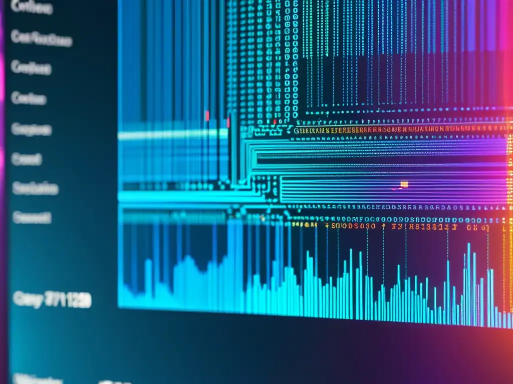 Un código complejo con gráficos futuristas representa la integración de Seguridad cibernética con IA de código abierto