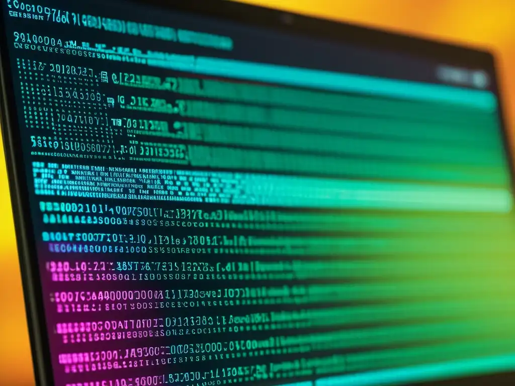 Un código vibrante y complejo en pantalla, rodeado de una red digital, simbolizando la necesidad de robustas Soluciones Open Source para Vulnerabilidades Web
