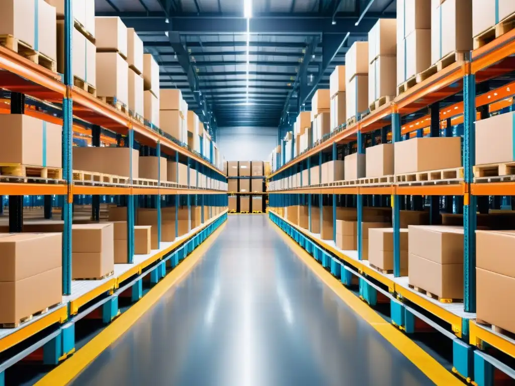 Almacén de comercio electrónico de alta tecnología con robots automatizados, organización impecable y ambiente profesional