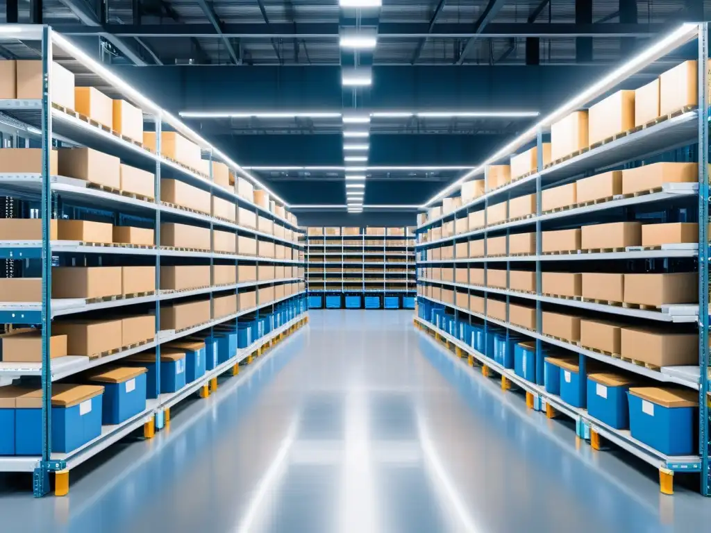 Almacén de comercio electrónico moderno con tecnología avanzada y eficiente