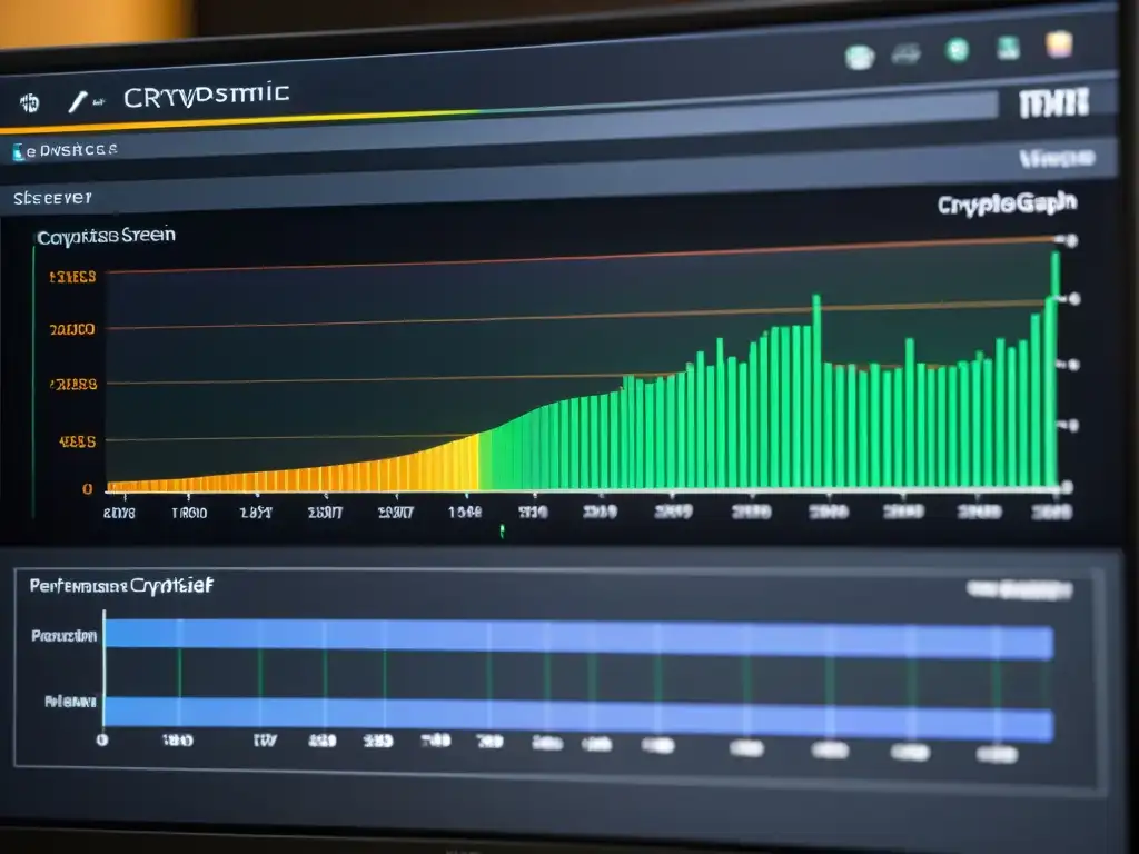 Comparativa algoritmos criptográficos software código abierto: Gráficos detallados de rendimiento en pantalla de ordenador, fácil de interpretar y con estética técnica moderna